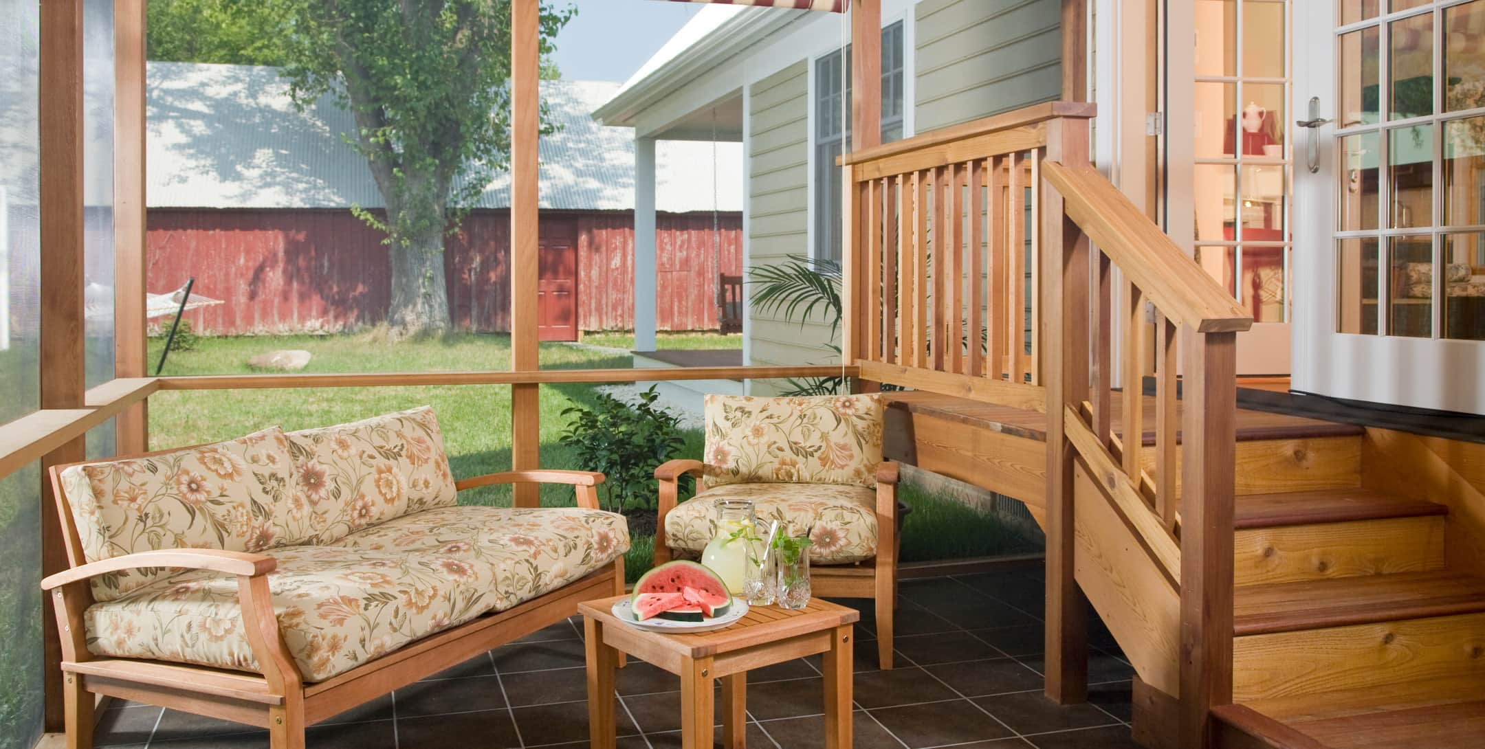 Screened porch in the Marley’s Cottage at Brampton Inn