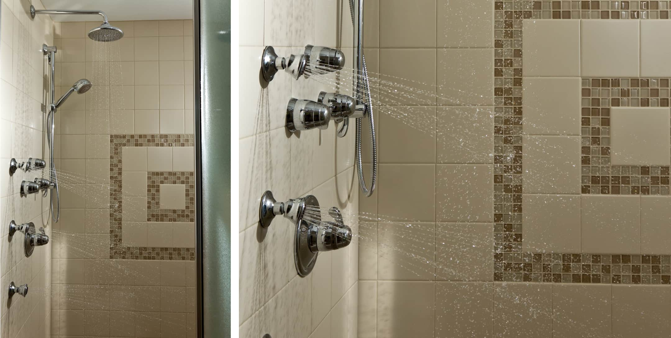 A jetted shower in Robin’s Nest at Brampton Inn