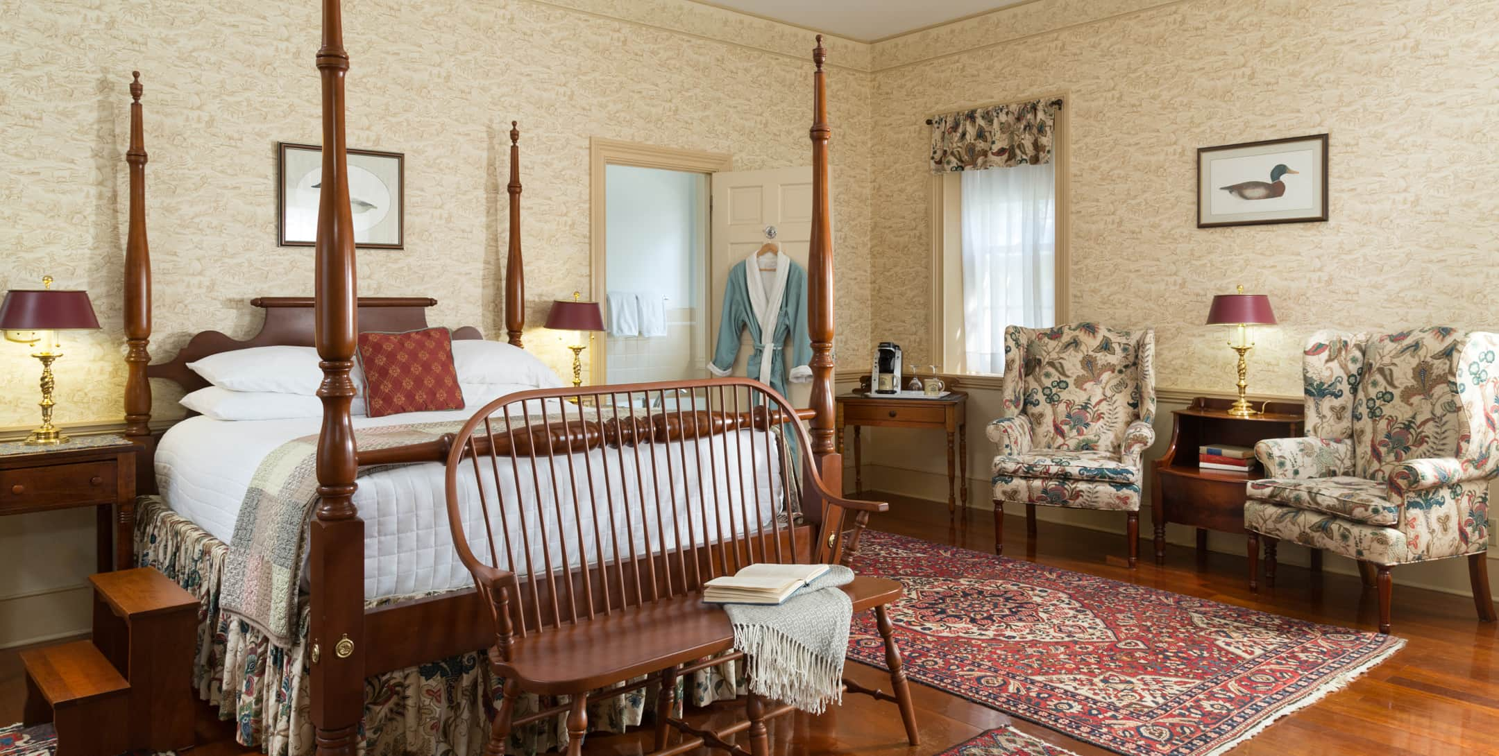 King bed in the Sunset in the Garden Cottage at Brampton 1860