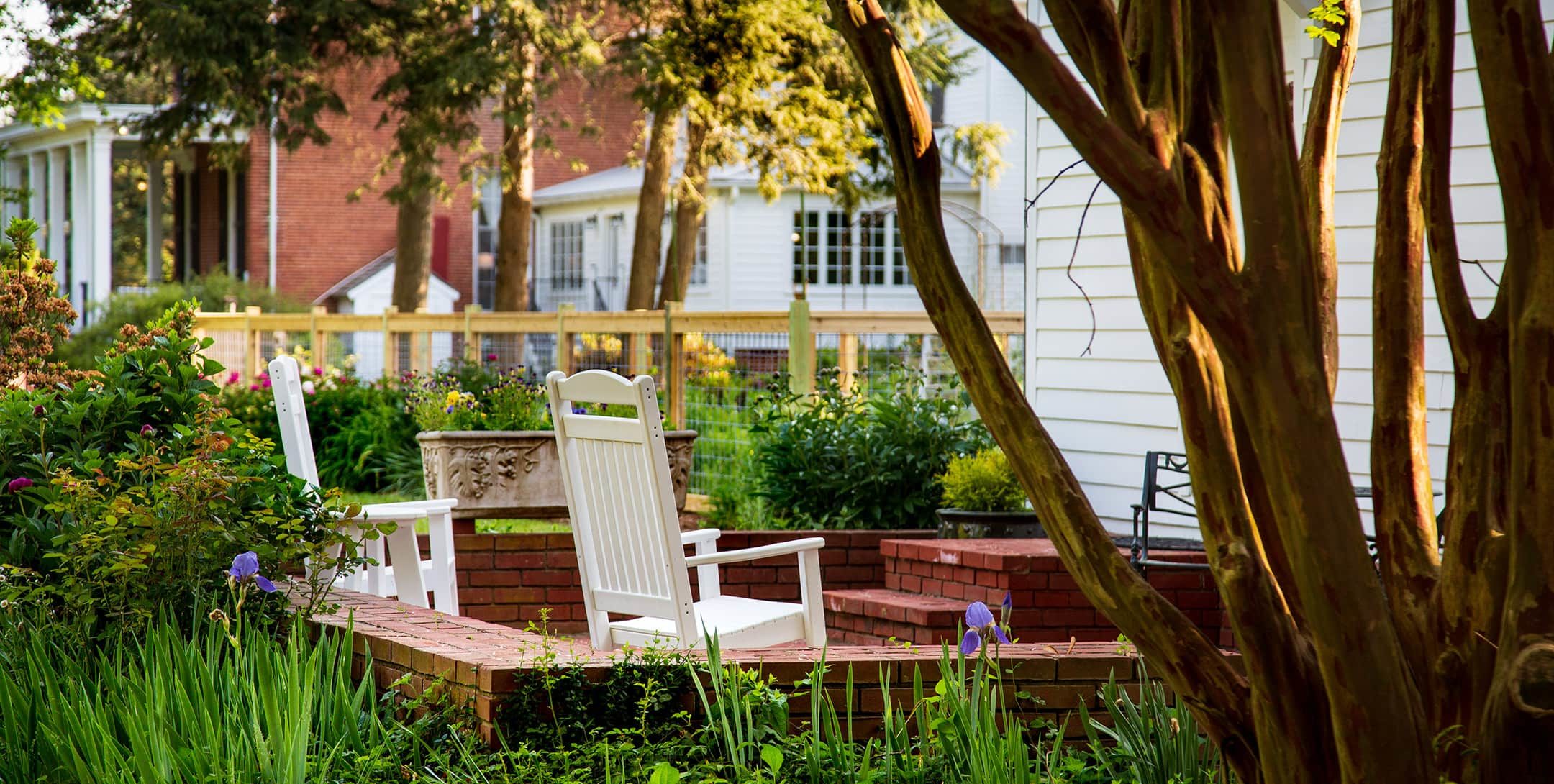 Outside seating at the Sunset in the Garden Cottage at Brampton Inn