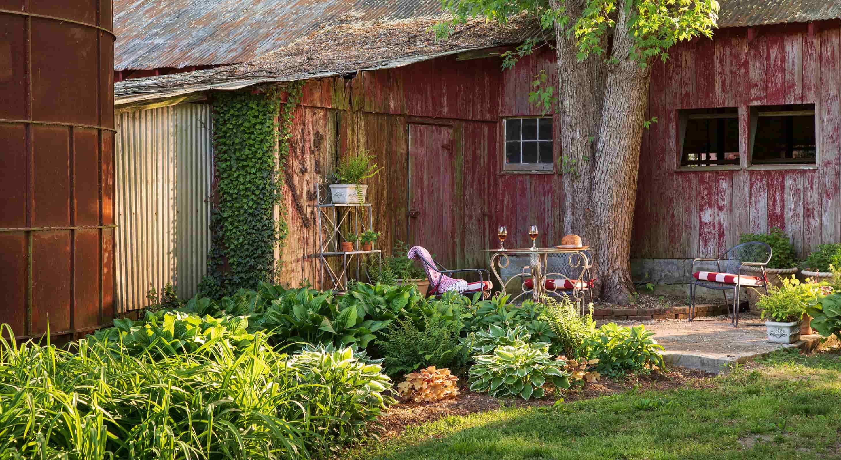 Garden seating area on a sunny afternoon