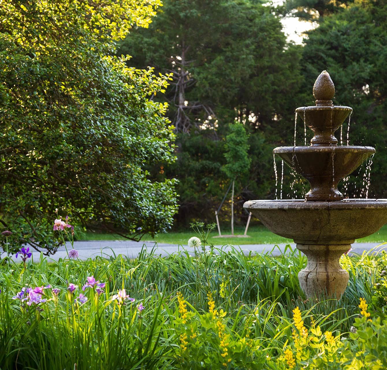 Fountain in the gardens at our Eastern Shore B&B