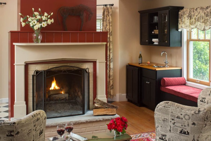 fireplace and sitting area for a romantic Maryland winter getaway