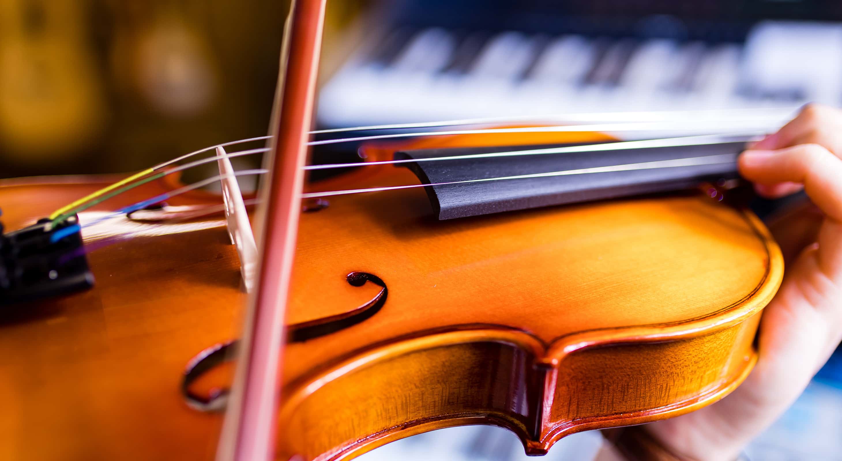 Closeup of Violin used for symphony during a Chestertown, MD event