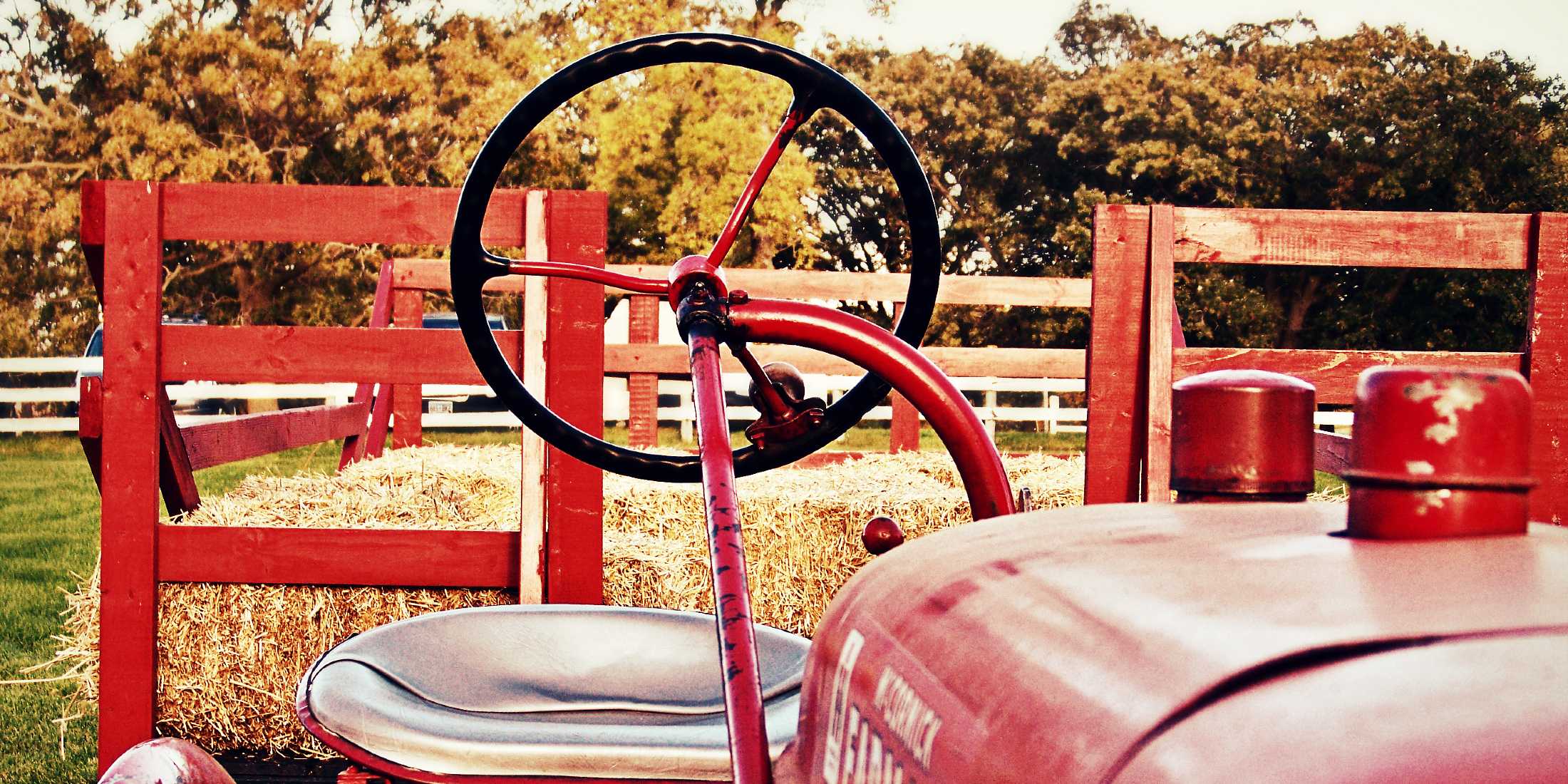 red tractor hayride