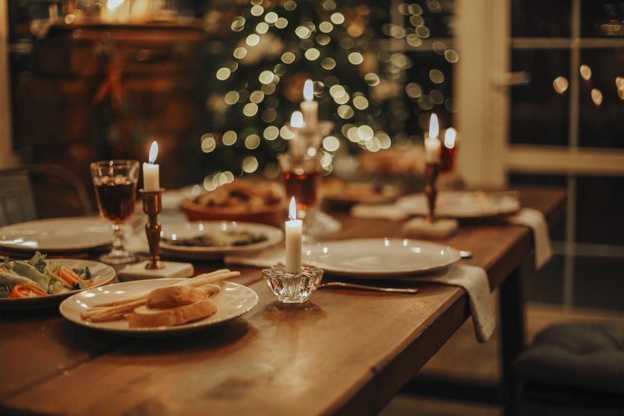 a table set for Christmas dinner at Brampton Bed and Breakfast Inn