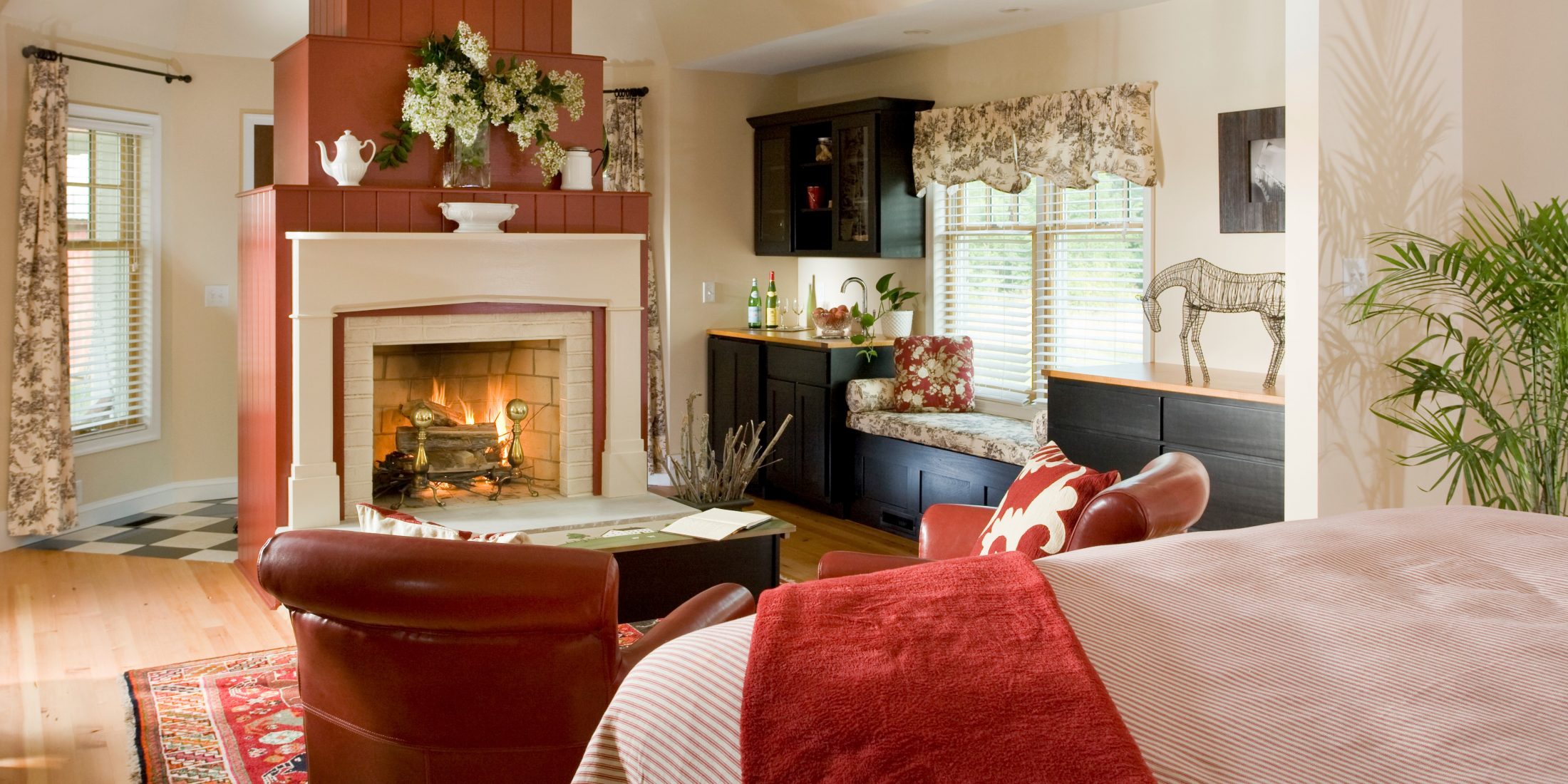 Brampton-Marley's bed and fireplace