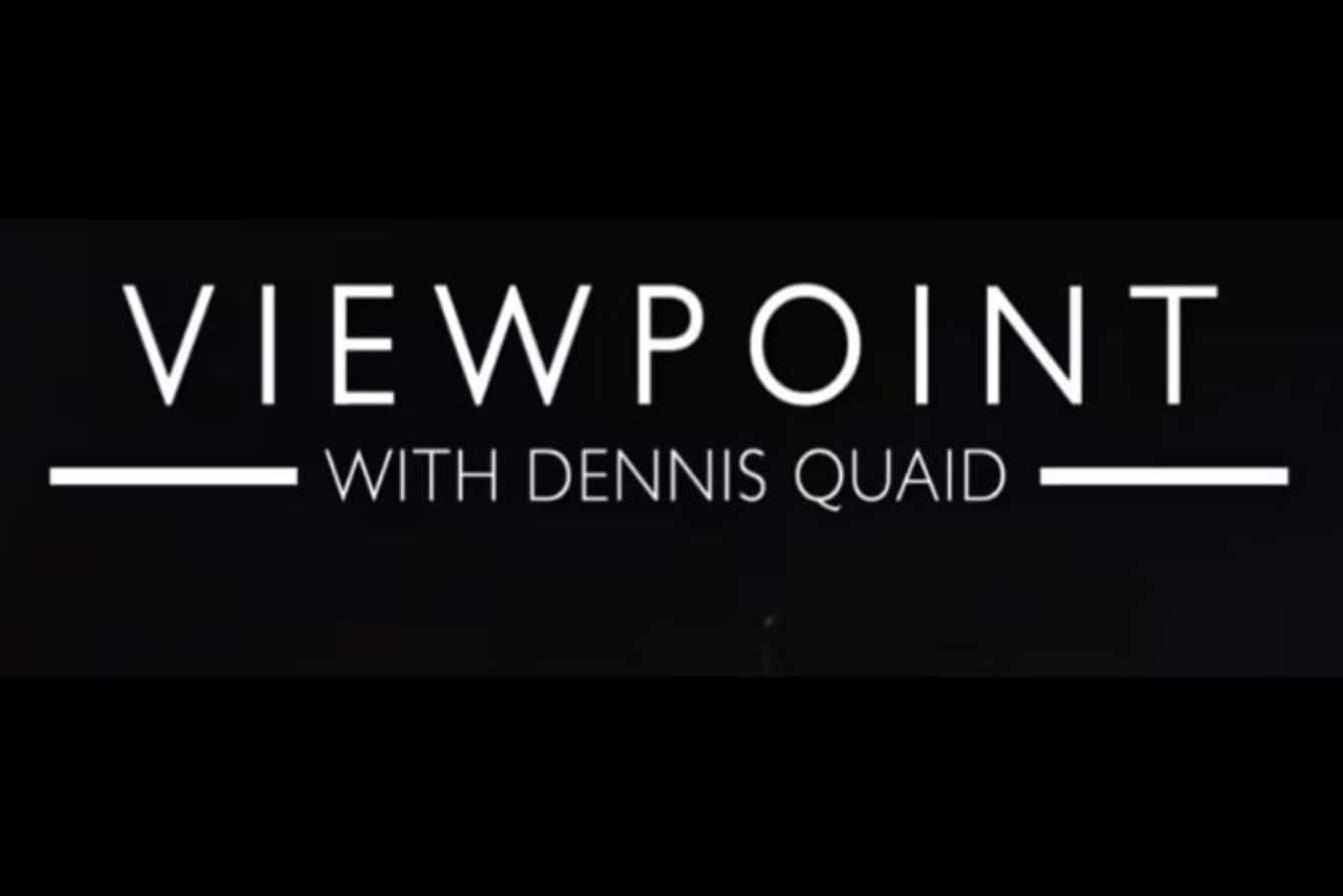 Logo Viewpoint with Dennis Quaid, white letters on black background