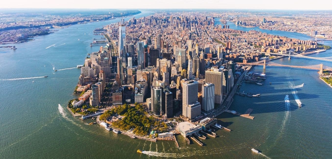 aerial view of nyc lower manhattan island